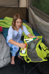 COLEMAN ™ Fyrefly Green Kids Chair, Glow in the Dark, Padded Back Rest, Foldable, Locking Frame, Insulated Arm Cooler, Mesh Drink Holder, Storage Pocket, Compact Quad Design, 600D Polyester, Carry Bag with Shoulder Strap