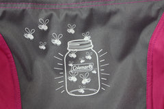 COLEMAN ™ Fyrefly Pink Kids Chair, Glow in the Dark, Padded Back Rest, Foldable, Locking Frame, Insulated Arm Cooler, Mesh Drink Holder, Storage Pocket, Compact Quad Design, 600D Polyester, Carry Bag with Shoulder Strap