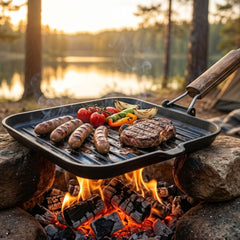 Wildtrak Cast Iron Pre-Seasoned Skillet/Grill Pan with Wooden Handle 24X24cm