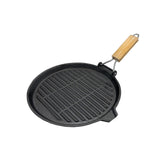 Wildtrak 24cm Round Cast Iron Pre-Seasoned Skillet/Grill Pan with Wooden Handle