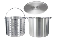 40L ALUMINIUM STOCKPOT WITH BASKET, HANDLES, LID AND STRAINER