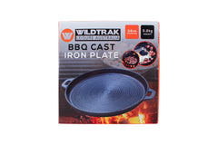 Wildtrak™ Pre-Seasoned Round Ribbed Cast Iron BBQ Plate with Handles 34cm