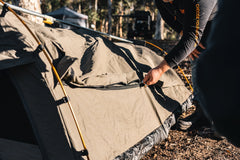 Double Trakker Easy Setup Swag 420gsm Heavy Duty Ripstop Canvas, Ultra Fine Mesh, Aluminium Poles, High Density Foam Mattress, Weatherproof, Durable, Carry Bag with Handles 145x210cm