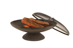 Ignite 59cm Large Round Black Steel Firepit/Planter Bowl with Fluted Base & Mesh Cover - Ideal for Camping & Outdoor Entertaining