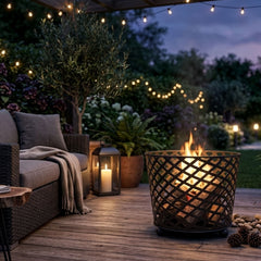 Ignite 38cm Black Steel Firepit/Planter/Wood Basket, Mesh Construction