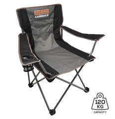 Karridale Foldable Camp Chair, High-Tensile Steel Frame, Drink Holder, Weight Rated 135kg, Carry Bag with Shoulder Strap