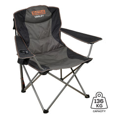 Wildtrak™ Varley Camp Chair with High-tensile Steel Frame, Cushioned Back Rest, Drink Holder, Weight Rated 136kg, Headrest Storage Pocket , Carry Bag with Shoulder Strap