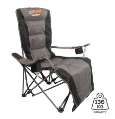 Wildtrak™ Hamelin Reclining Camp Chair Lounger, High-tensile Steel Frame, 2 Cup Holders, 2 Position, Weight Rated 136kg, Storage Pocket in Headrest for Carry Bag, Carry Bag with Shoulder Strap
