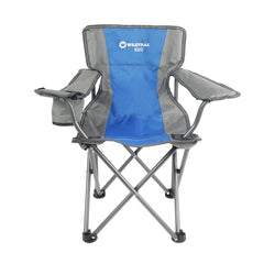 WILDTRAK™ KIDS Blue/Grey Foldable Camp Chair, Easy Clean Fabric, Drink Holder, Weight Rated 100kg, Carry Bag with Shoulder Strap