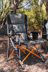 Cheynes XL Deluxe Solid Arm Camp Chair with Cushioned High Back, Wine Glass Holders, Drink Holder, Media Pocket, Self-Levelling Feet for Camping & Events, Weight Rated 200kg, Zipped Storage Pocket for Carry Bag with Shoulder Strap