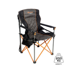WILDTRAK™ Deluxe Nannup Foldable Camp Chair, Cushioned Seat & Back Rest, Wine Glass Holder, Media Storage Pocket, Adjustable Lumbar Support, Zippered Storage Pocket for Carry Bag with Shoulder Strap, Weight Rated 200kg Camping and Events