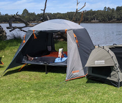 Queen Easy Up Stretcher Tent | Powder-Coated Steel Frame | Ripstop Waterproof Fly, Ultra-Fine Mesh & Dual Vestibules with Heavy-Duty Carry Bag