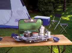 Coleman Eventemp 3-Burner Stove with Griddle and Built in Wind Guards, Stainless Steel Burners