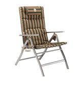 Classic 5 Position Reclining Camp Chair with Padded Seat, Fold Flat, Head Rest, Drink Holder 130kg