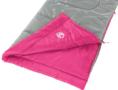 Coleman™ Pink Fyrefly Kids Sleeping Bag, Comfort Cuff, ThermoTech® Insulation, Glow in the Dark, Interior pocket, Temp Rating: 7°C, Machine Washable, Max User Height 152cm, 167 x 66 cm