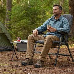 Coleman Pioneer Heather Flat Fold 8-Position Reclining Wide Camping Chair