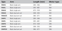 VETUS Black parallel arm set, L= 308 - 393 mm, complete, with DIN taper (for VETUS type DIN wiper motors) DINPD