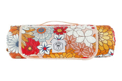 Good Vibes™ 2x2m Premium Picnic Mat Blanket, Waterproof Base, Carry Strap, Storage Pocket, 4 Ground Pegs - Retro Summer
