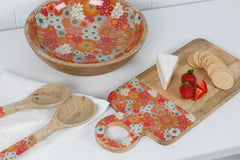 Retro Summer Mango Wood and Enamel Salad Bowl 31cm