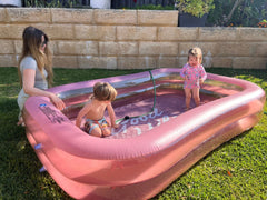 Inflatable Family Swimming Pool Extra Large Twin Tube Heavy Duty PVC Pink 262x175x50cm