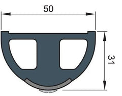 VETUS Vinyl rubbing strake, dark grey, HARO5S 50 x 34 mm, excl. inlay, coil of 30 m, (price per m) HARO5SL