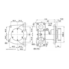 Jabsco 10970-21 Bronze Pump, bearing housing/flange-mounted, square flanged ports with 25mm inner diameter, 1/1 cam and Neoprene impeller