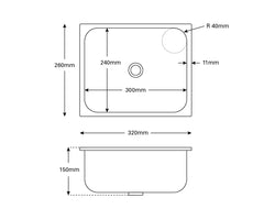 Sink S/S Rectangle O/A 298x238x150mm