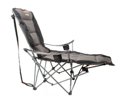 Wildtrak™ Hamelin Reclining Camp Chair Lounger, High-tensile Steel Frame, 2 Cup Holders, 2 Position, Weight Rated 136kg, Storage Pocket in Headrest for Carry Bag, Carry Bag with Shoulder Strap