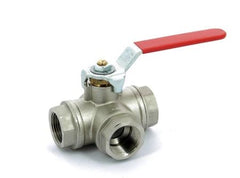 VETUS Ball valve, nickel plated brass, G1" L, three way KRA1L