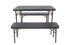 3pc Picnic Table & Bench Set, Vacuum Moulded, Auto Lock, Folds Flat for Storage, Carry Handle, 102x61x70cm