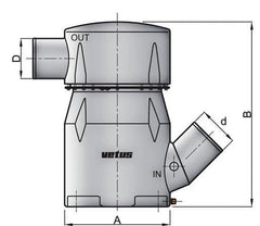 VETUS Waterlock type MGL, inlet Ø 152 mm - 45 degrees, outlet Ø 203 mm MGL6458A
