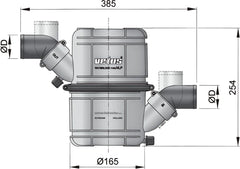 VETUS NAVIDURIN®LLOYDS approved, Black HD rotatable waterlock/muffler type NLP45, with rotating inlet and outlet for Ø 45 mm hose NLP45HD