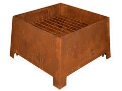 Ignite 38cm Square Steel Firepit with Grill, Rusty Steel Effect - Portable Ideal for Camping & Outdoor Areas
