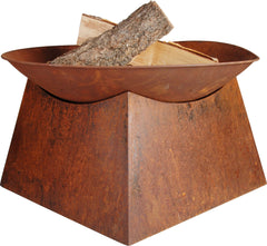 Ignite 56x34cm Heavy Duty Round Firepit/Planter with Square Base - Rust Look