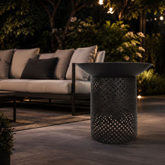 Ignite 56cm Black Steel Round Firepit Planter with Mesh Stand