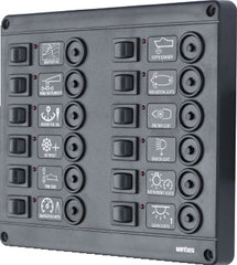 VETUS Switch panel type P12 with 12 circuit breakers, 24 V P12CB24