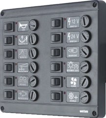 VETUS Switch panel type P12 with 12 fuses, 24 V P12F24