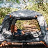 Wildtrak™ Easy Up Queen Stretcher Tent, Powder Coated Steel Frame, Ultra-fine Mesh, 2 Large Vestibules, Internal pockets, Mesh Storage Shelf, Ripsop Waterproof Fly, Heavy Duty Carry Bag with Handles (200x144x150cm)