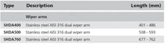 VETUS Stainless steel AISI 316 pantograph wiper arm, L= 401 - 486 mm SHDA400