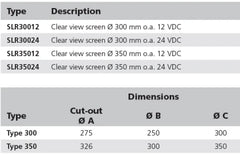 VETUS Clear view screen Ø 350 mm o.a. 24 V SLR35024