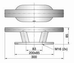 VETUS Cleat stainless steel (AISI 316) type TAURUS 5, length 300 mm TAURUS05