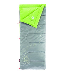 Fyrefly Green Kids Sleeping Bag, Comfort Cuff, ThermoTech® Insulation, Glow in the Dark, Interior pocket, Temp Rating: 7°C, Machine Washable, Max User Height 152cm, 167 x 66 cm