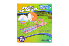 AirTime™ Unicorn Slip and Slide Water Game 4m, Sprays Water, Connects to Hose Ages5-14yrs