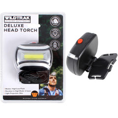 Wildtrak™ Head Lamp 3 Light Modes, High Low & Flash, 80m Light Projection, 180 Degree Adjustable Lamp, 6Hour Duration in High, AAA Battery, Adjustable Strap