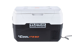 Wildtrak™ Coolite 30L Portable Fridge/Freezer, Simple Control Buttons, LED Lights, Fast Freezing, USB Charging, Quality Compressor, Low Noise, 4 Cup Blow Mould Top, 12/240V Power Leads, Built-in Tie Down Points, Heavy Duty Transit Bag