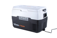 Wildtrak™ Coolite 30L Portable Fridge/Freezer, Simple Control Buttons, LED Lights, Fast Freezing, USB Charging, Quality Compressor, Low Noise, 4 Cup Blow Mould Top, 12/240V Power Leads, Built-in Tie Down Points, Heavy Duty Transit Bag