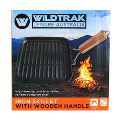 Wildtrak™ Pre-Seasoned Cast Iron Ridged Skillet/Grill Pan with Wooden Handle 24cm