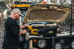 160LPM Flow Rate Air Compressor, 12V DC Power, Max Pressure 150 PSI, 2.4m Fused Leads with Battery Clamps, 3 Accessory Adaptors, 60mm cylinder, 8m Rubber Hose and Carry Bag