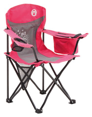 Pink Kids Chair, Glow in the Dark, Padded Back Rest, Foldable, Locking Frame, Insulated Arm Cooler, Mesh Drink Holder, Storage Pocket, Compact Quad Design, 600D Polyester, Carry Bag with Shoulder Strap