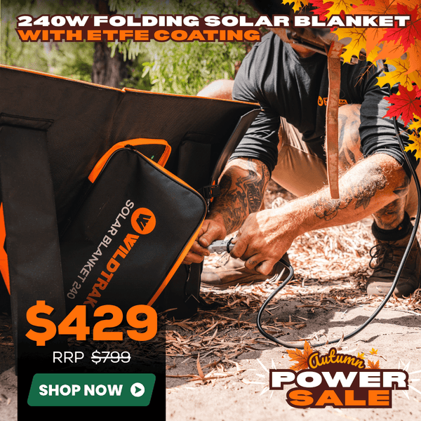Wildtrak 240W Folding Solar Blanket A-Grade with ETFE Coating, Built in Stand, & Carry Bag